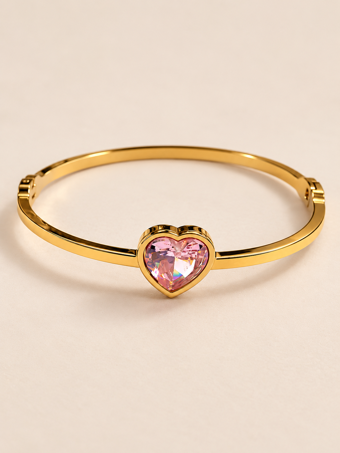 Pink Heart Aura Gold Tone Stainless Steel Bracelet
