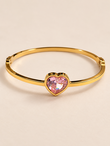 Pink Heart Aura Gold Tone Stainless Steel Bracelet