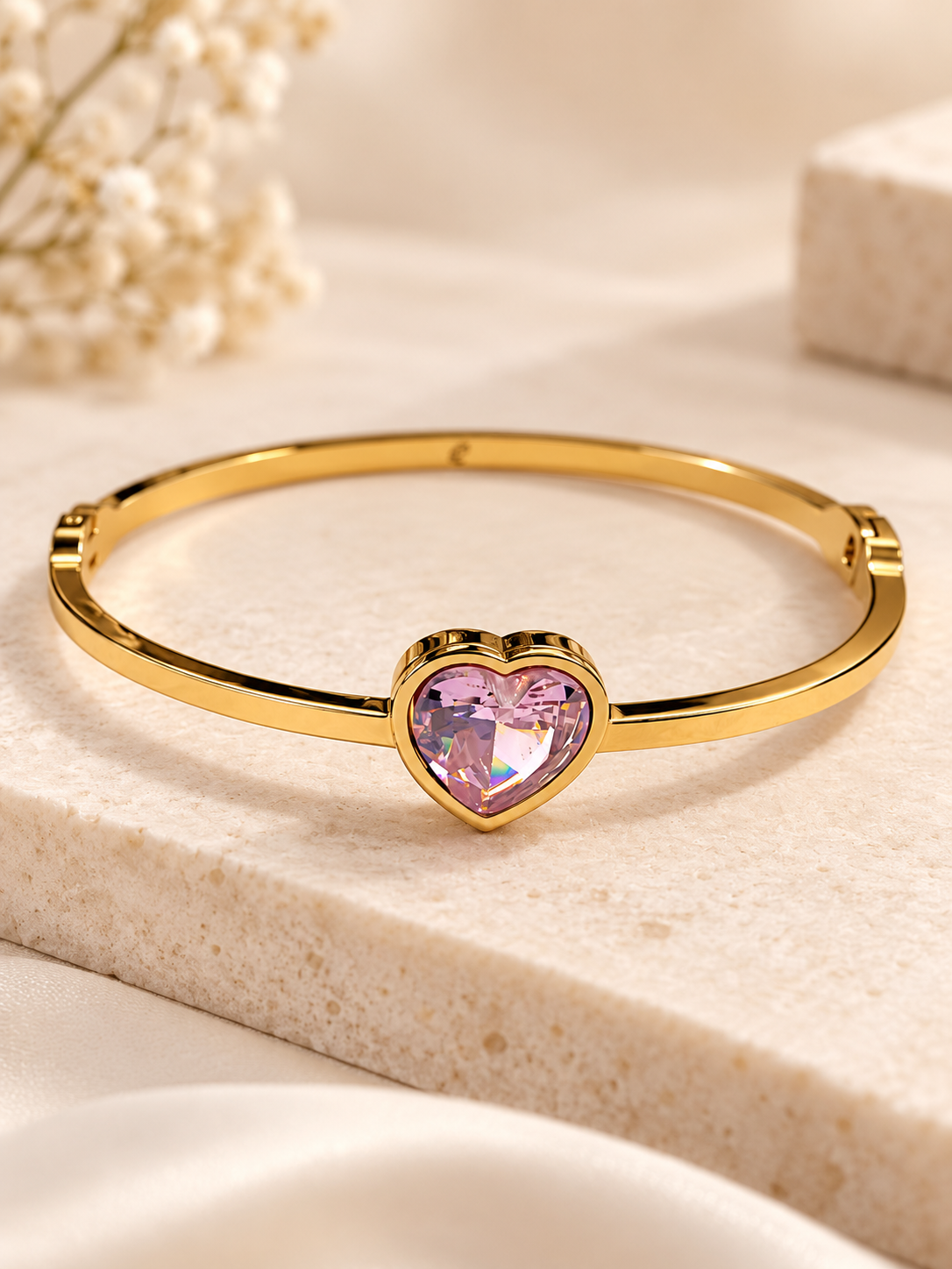 Pink Heart Aura Gold Tone Stainless Steel Bracelet
