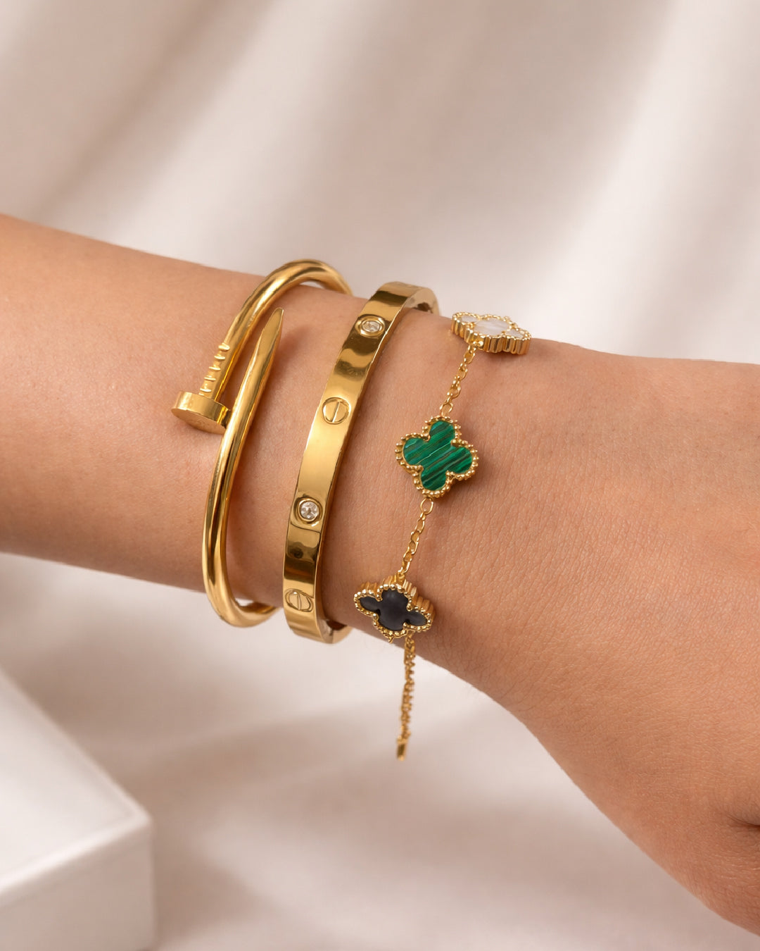The Iconic Stack with Multi Color Clover Bracelet set of 3