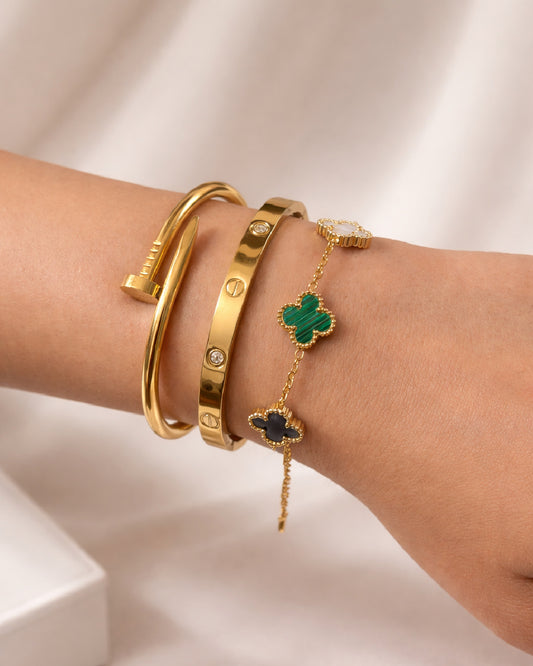 The Iconic Stack with Multi Color Clover Bracelet set of 3