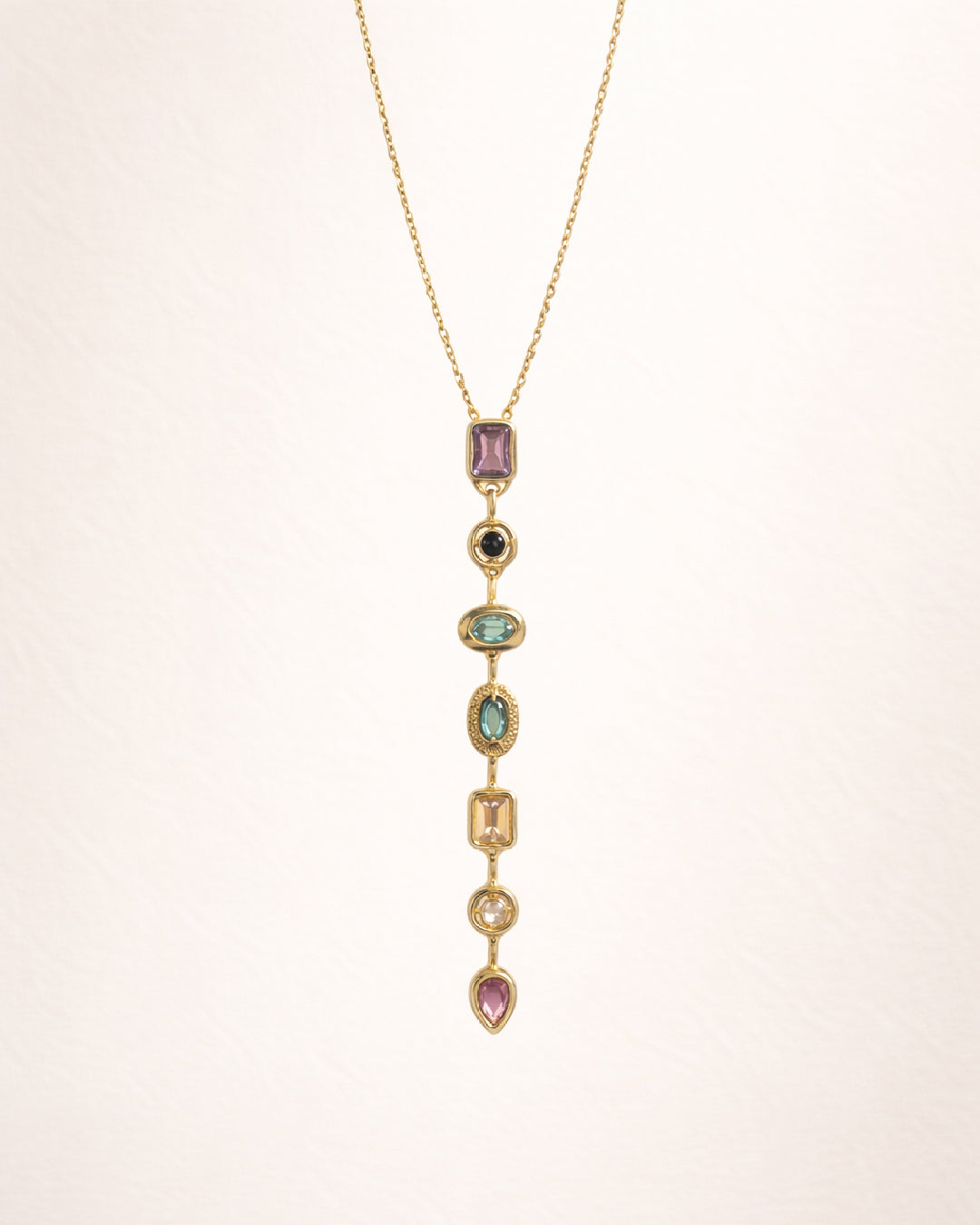Rainbow Drop Pendant with Sleek Neckchain and Long Earrings