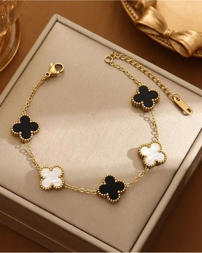 The Iconic Stack with Black and White Clover Bracelet
