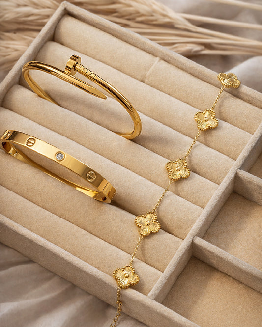 The Iconic Stack with Golden Clover Bracelet