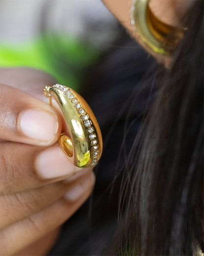 Diamond Line Stainless Steel Hoop Earrings