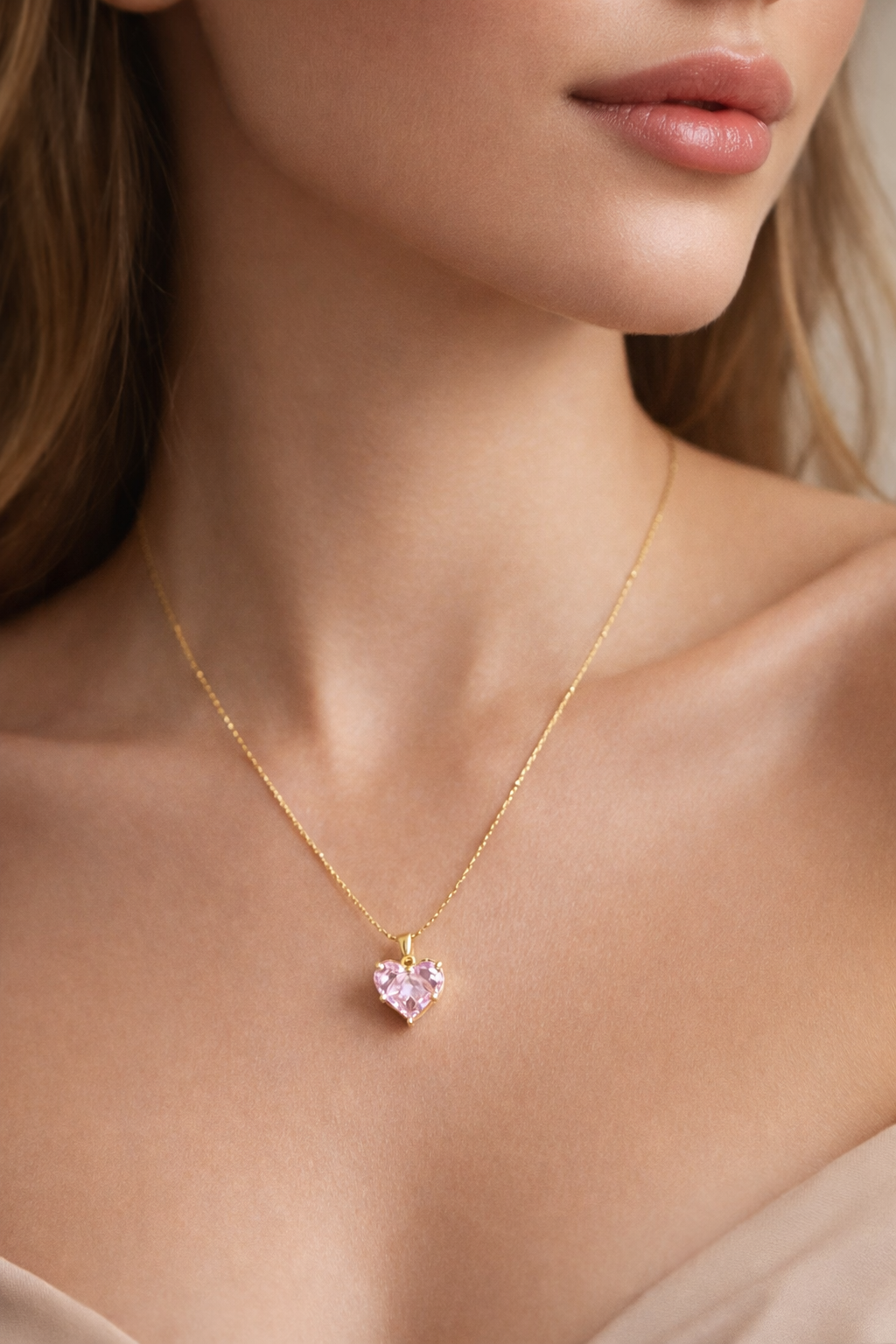 Pink Heart Stainless Steel Necklace