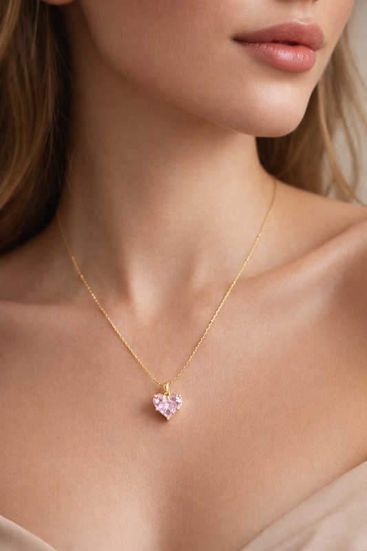 Pink Heart Stainless Steel Necklace