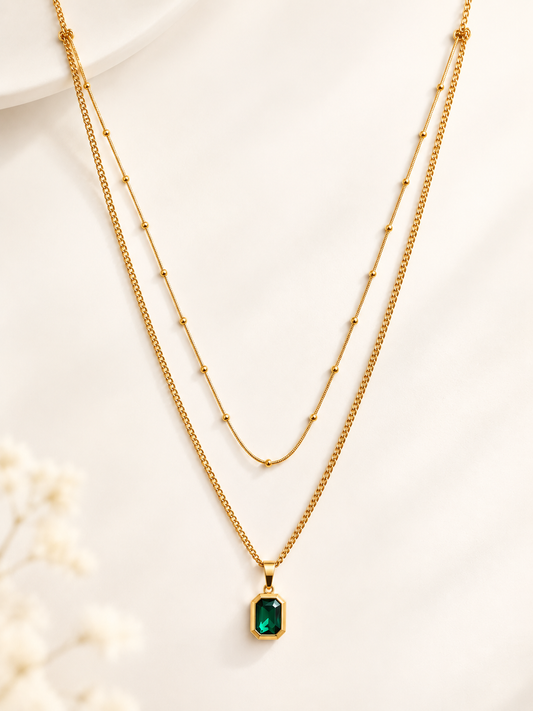 Luxury Green Stone Layered Necklace for Women