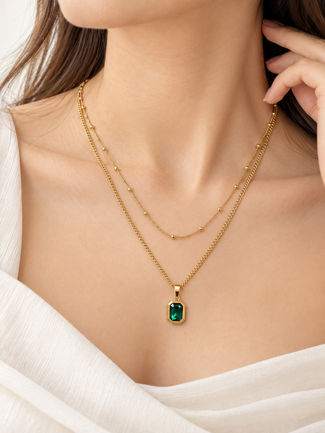 Luxury Green Stone Layered Necklace for Women