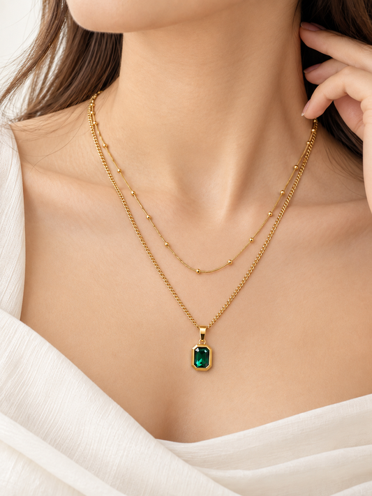 Luxury Green Stone Layered Necklace for Women