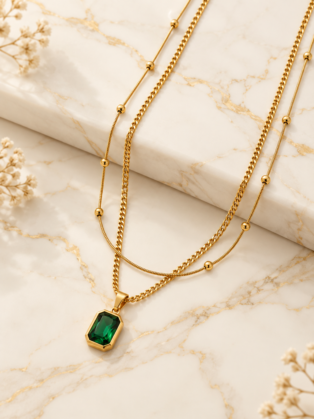 Luxury Green Stone Layered Necklace for Women