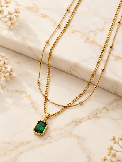 Luxury Green Stone Layered Necklace for Women