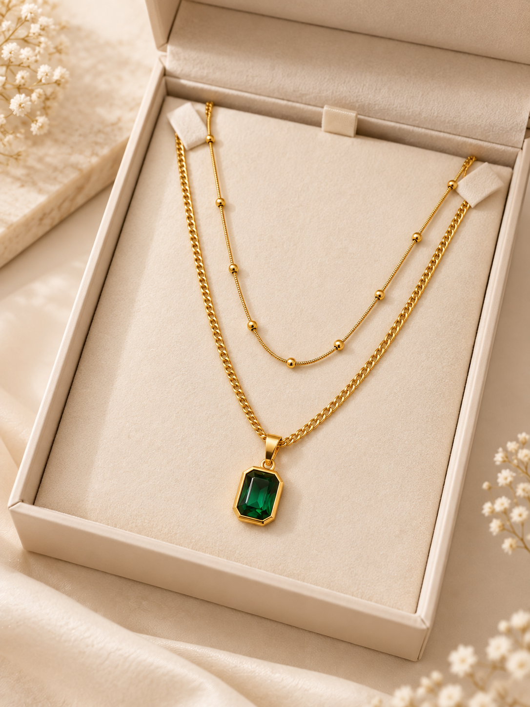 Luxury Green Stone Layered Necklace for Women