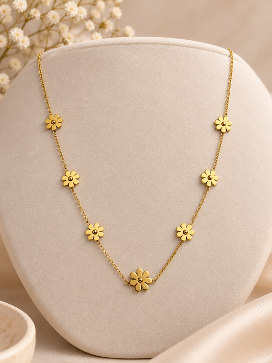 Golden Flower Charm Necklace for Women | Gold-Tone Stainless Steel