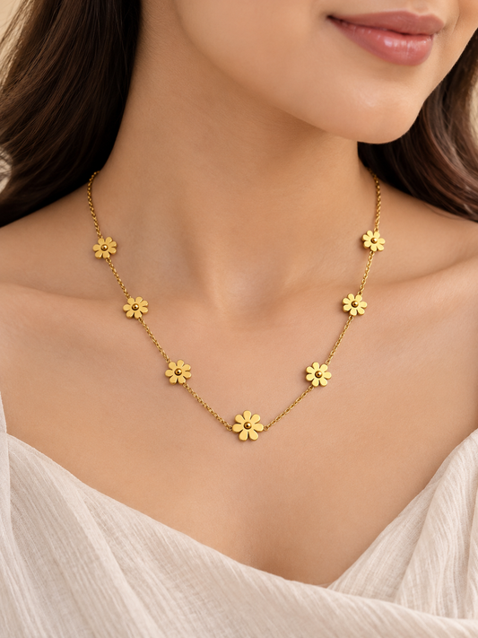 Golden Flower Charm Necklace for Women | Gold-Tone Stainless Steel