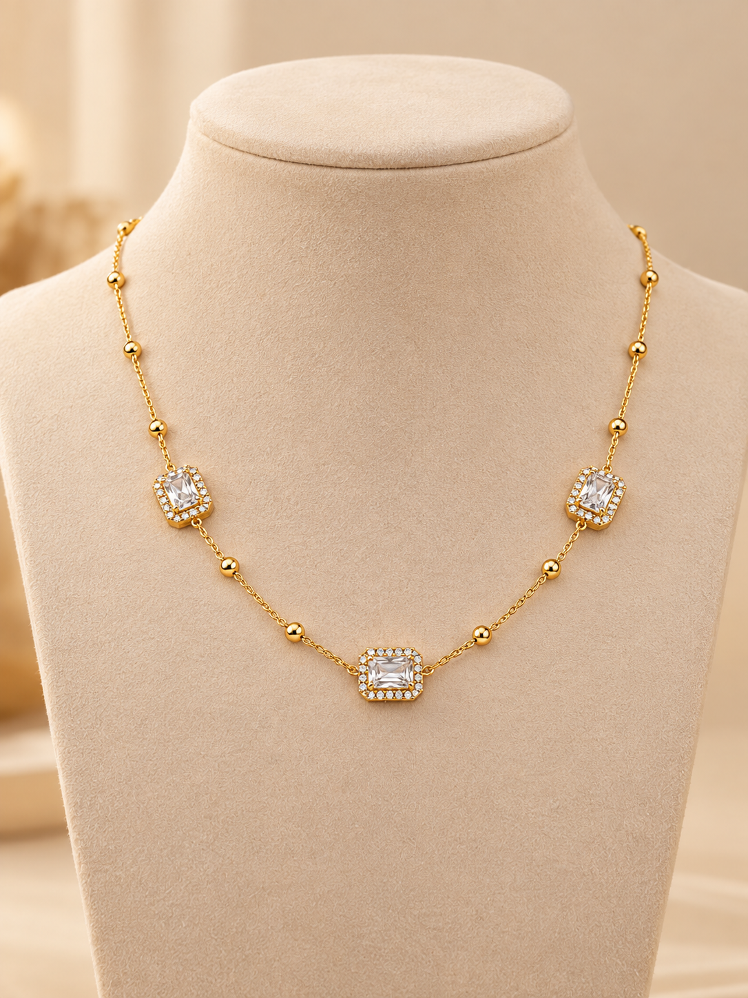 Geometric Crystal Necklace for Women | Gold-Tone Stainless Steel