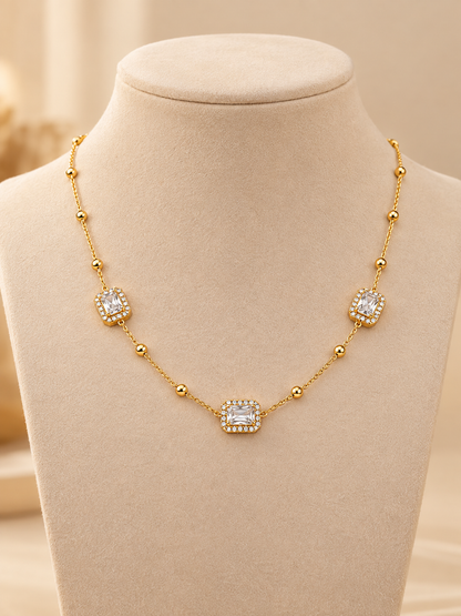 Geometric Crystal Necklace for Women | Gold-Tone Stainless Steel