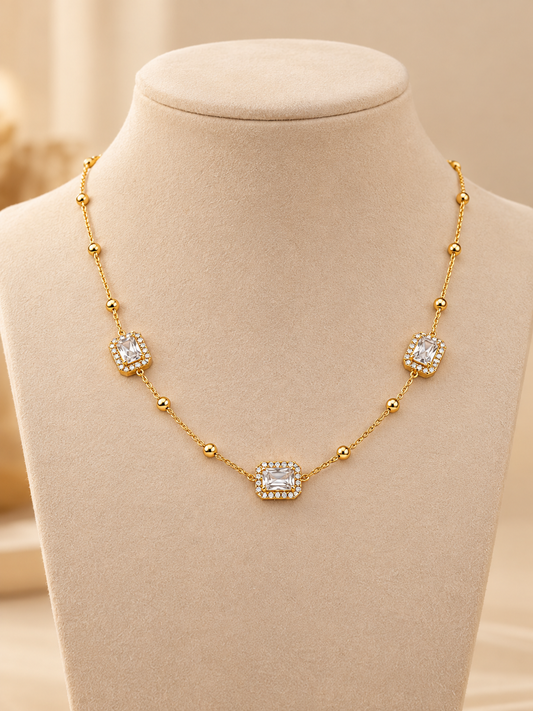 Geometric Crystal Necklace for Women | Gold-Tone Stainless Steel