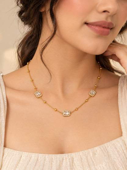 Geometric Crystal Necklace for Women | Gold-Tone Stainless Steel