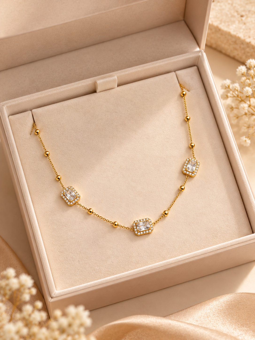 Geometric Crystal Necklace for Women | Gold-Tone Stainless Steel