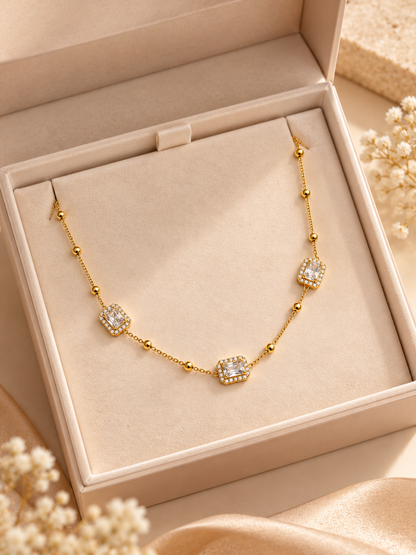 Geometric Crystal Necklace for Women | Gold-Tone Stainless Steel