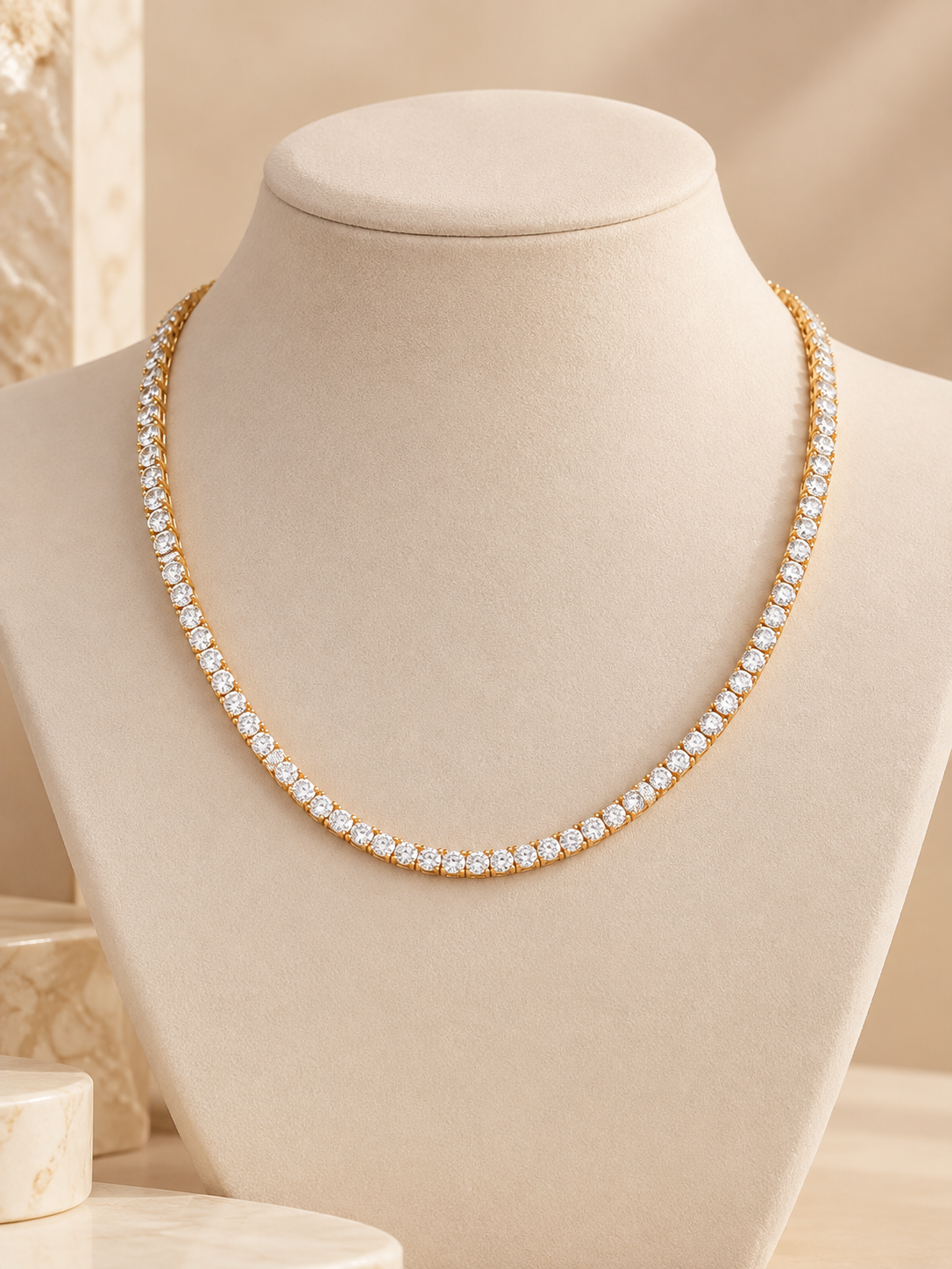 Premium Crystal Tennis Necklace for Women | Gold-Tone Stainless Steel