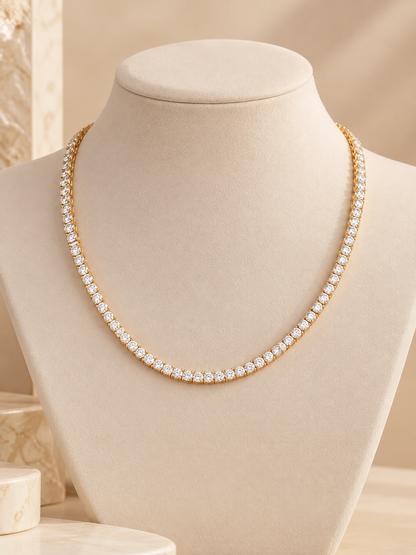 Premium Crystal Tennis Necklace for Women | Gold-Tone Stainless Steel