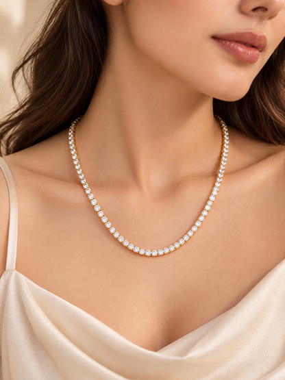 Premium Crystal Tennis Necklace for Women | Gold-Tone Stainless Steel