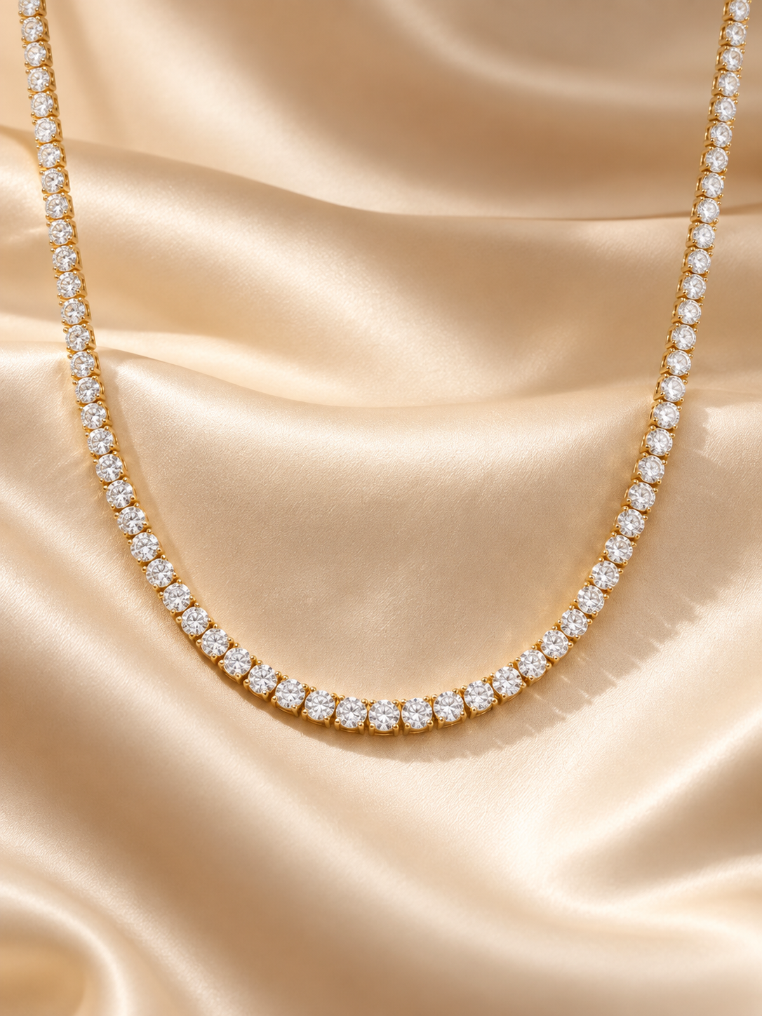 Premium Crystal Tennis Necklace for Women | Gold-Tone Stainless Steel