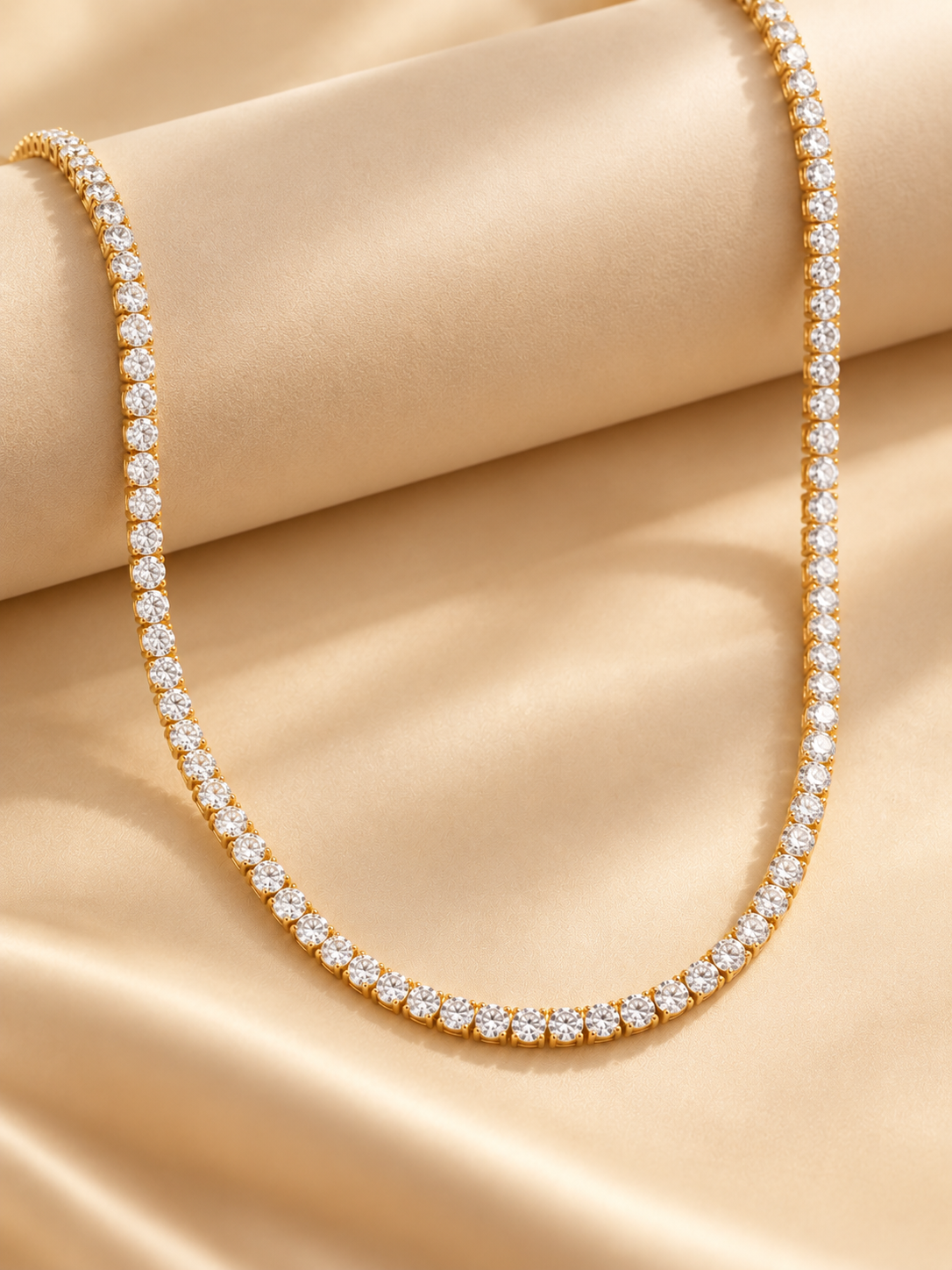Premium Crystal Tennis Necklace for Women | Gold-Tone Stainless Steel