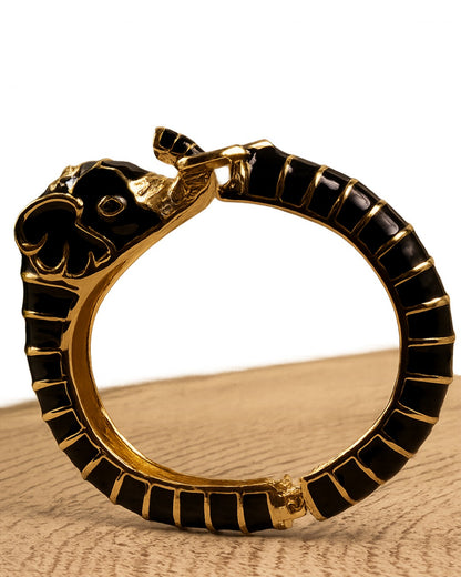 Elephant Dusk Black Enamel Cuff Bracelet
