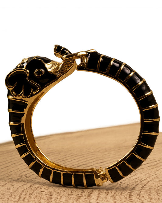 Elephant Dusk Black Enamel Cuff Bracelet
