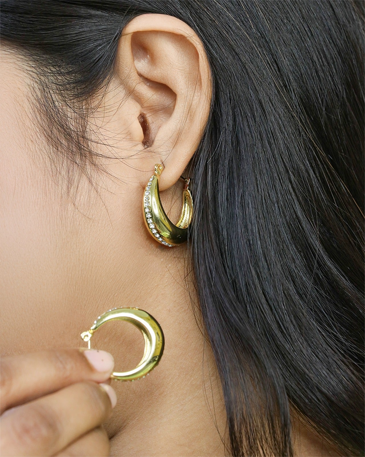 Diamond Line Stainless Steel Hoop Earrings