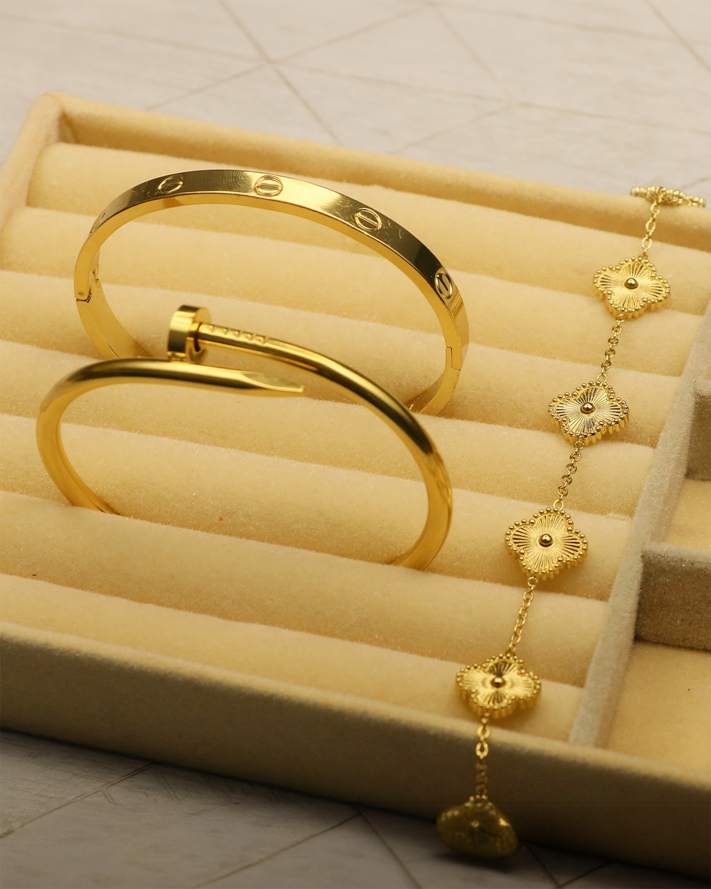 The Iconic Stack with Golden Clover Bracelet