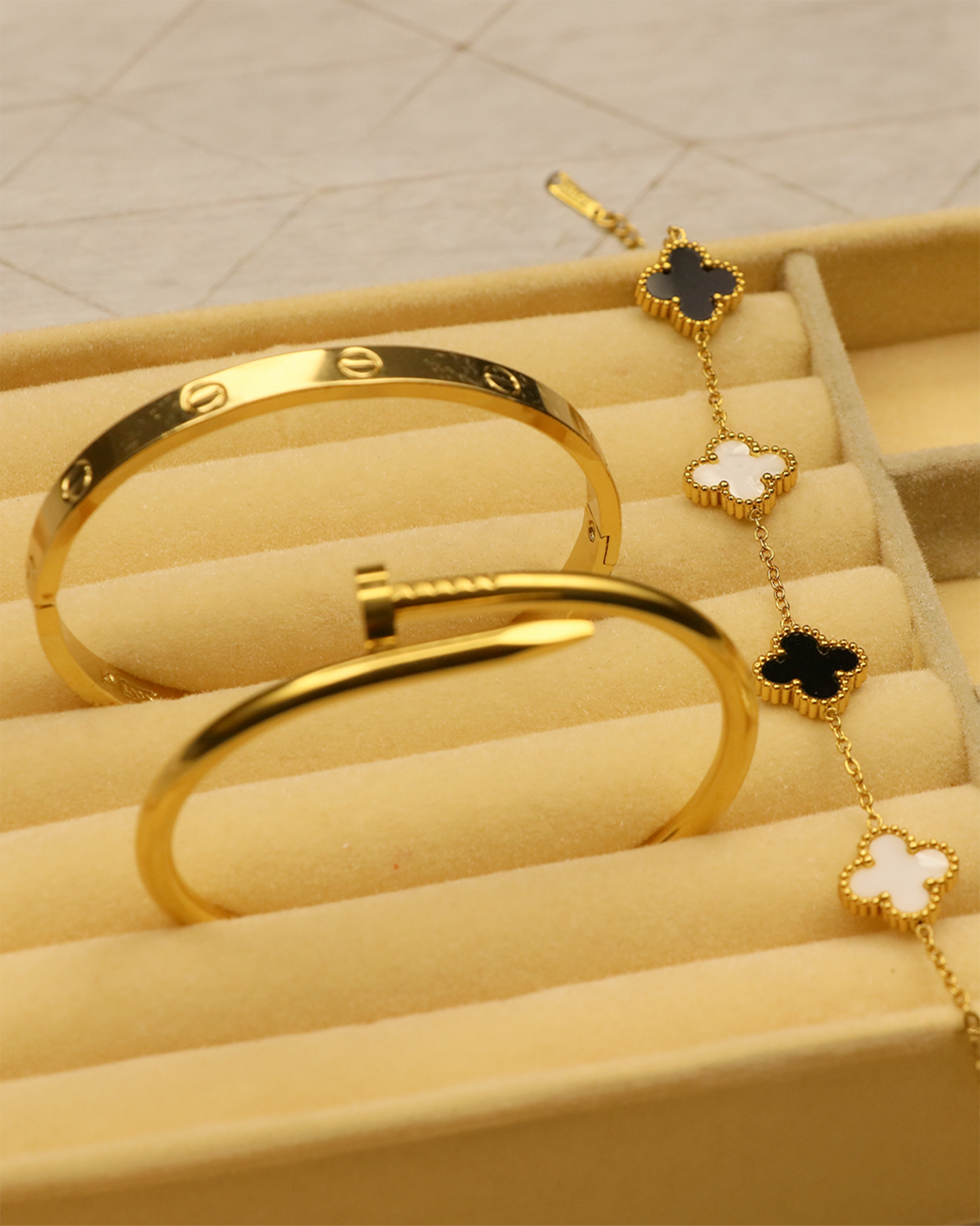 The Iconic Stack with Black and White Clover Bracelet