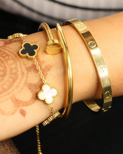 The Iconic Stack with Black and White Clover Bracelet