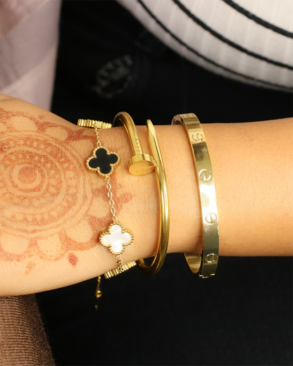 The Iconic Stack with Black and White Clover Bracelet