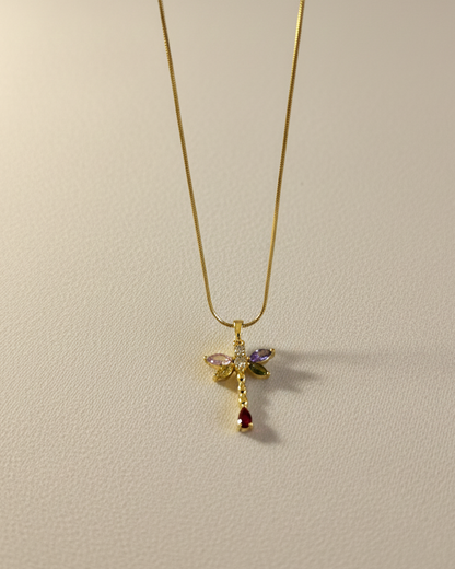 Multi Stone Butterfly Stainless Steel Neckchain