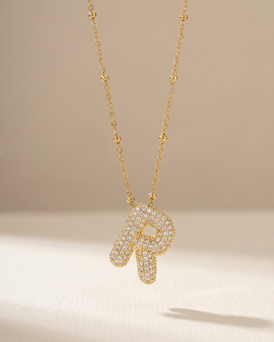 Golden R Initial Stainless Steel Necklace