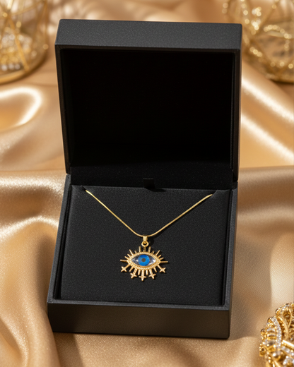 Blue Sheild Evil Eye Stainless Steel Neckchain