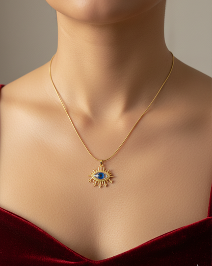 Blue Sheild Evil Eye Stainless Steel Neckchain