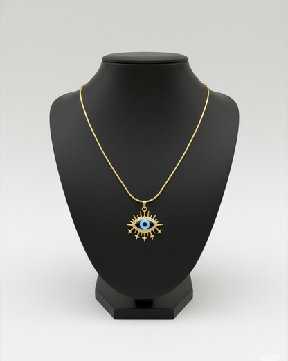Blue Sheild Evil Eye Stainless Steel Neckchain