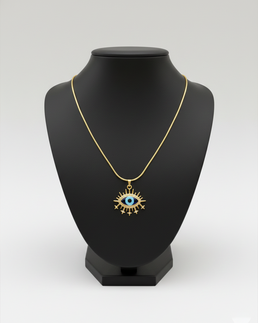 Blue Sheild Evil Eye Stainless Steel Neckchain