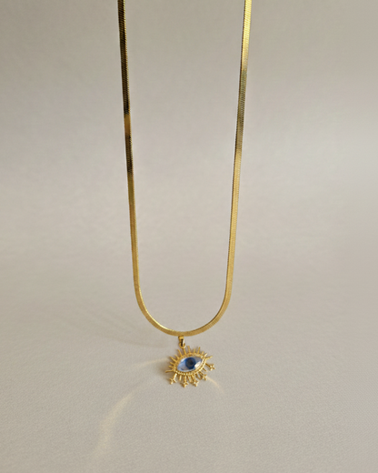 Blue Sheild Evil Eye Stainless Steel Neckchain