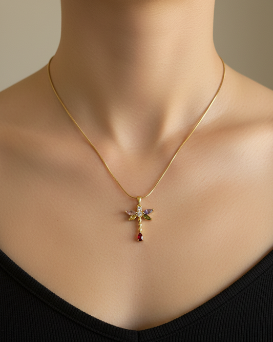 Multi Stone Butterfly Stainless Steel Neckchain