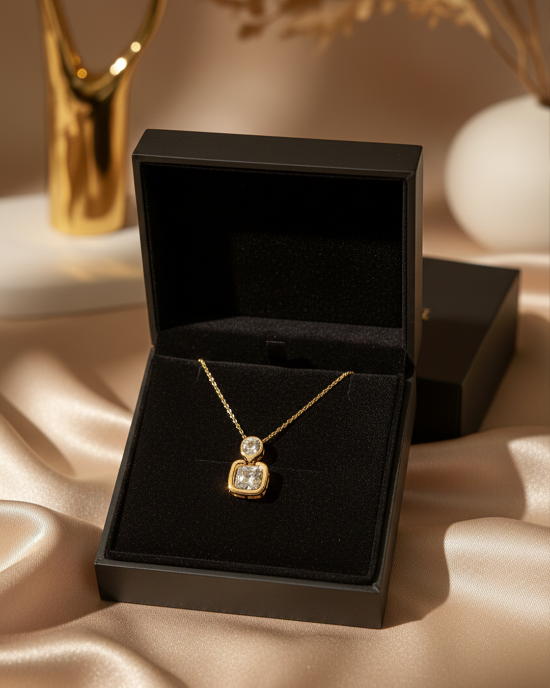 Crystal Square Stainless Steel Neckchain