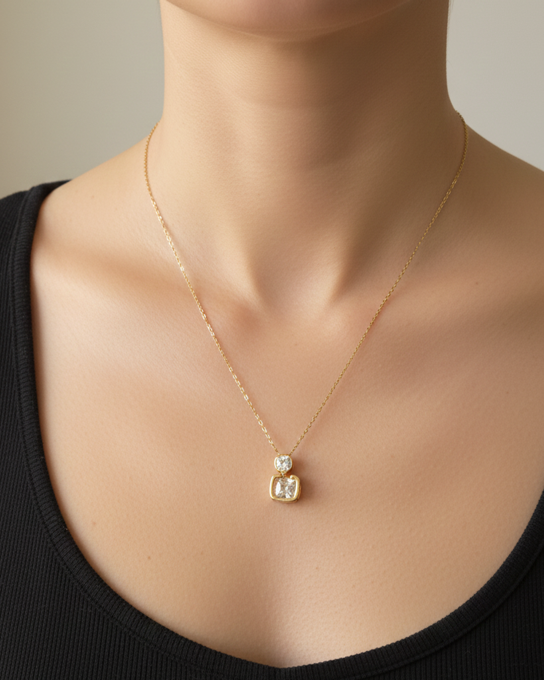 Crystal Square Stainless Steel Neckchain