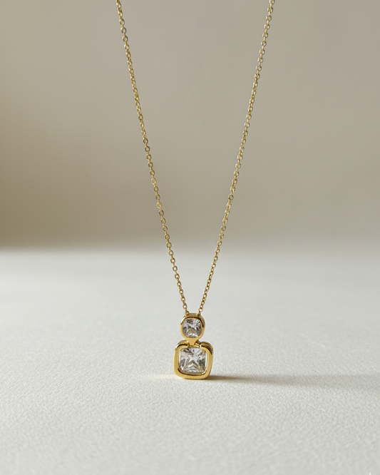 Crystal Square Stainless Steel Neckchain