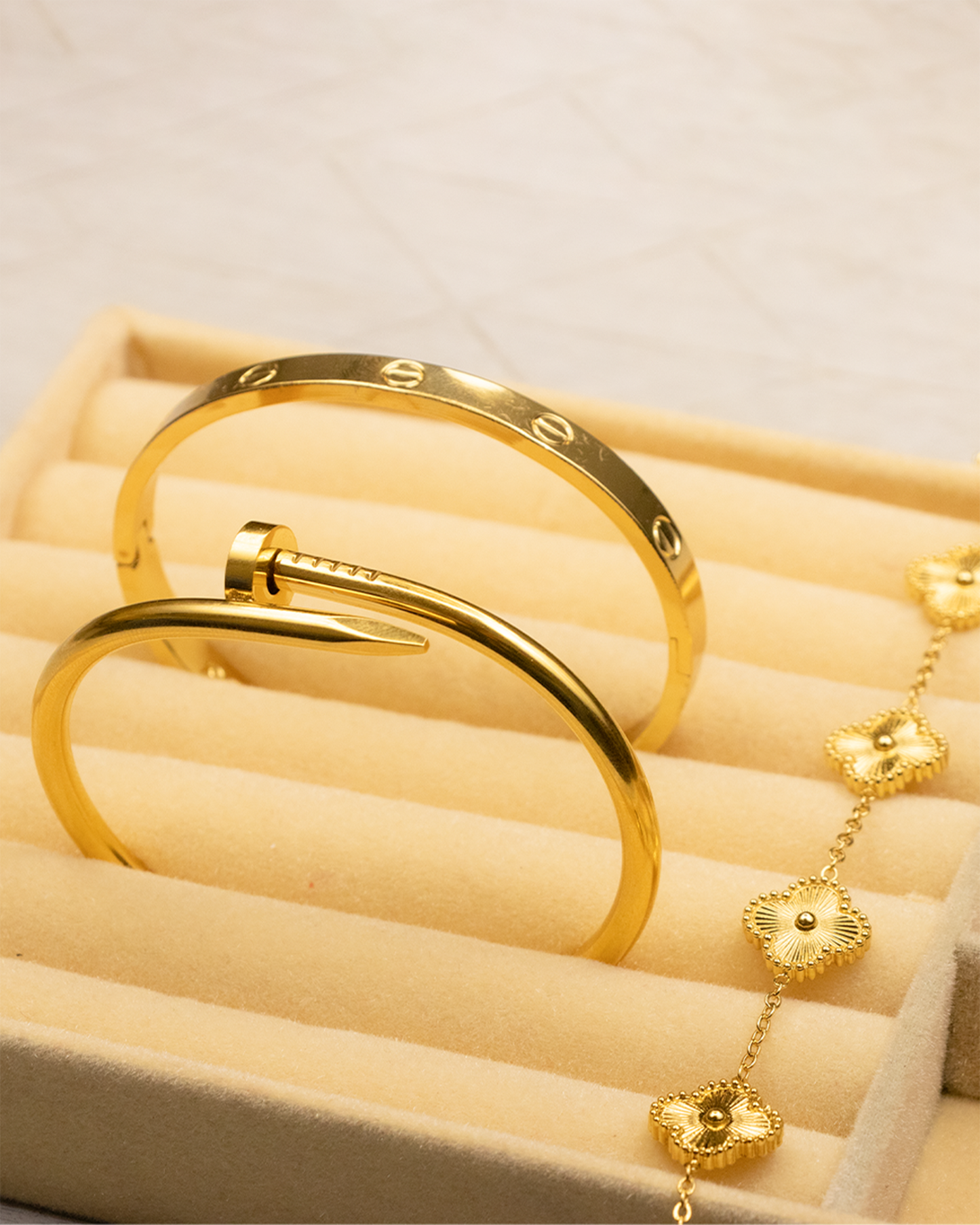 The Iconic Stack with Golden Clover Bracelet